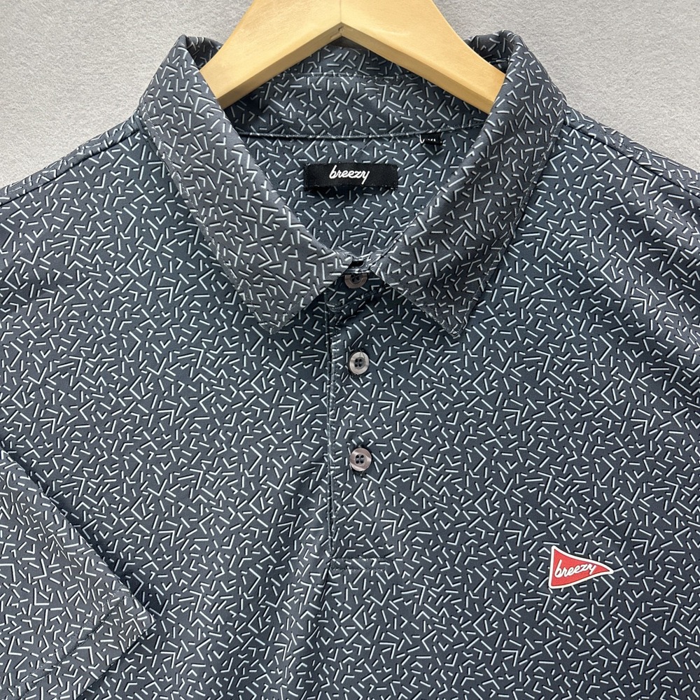 Breezy The 90's Polo Shirt Men 3XL Golf Performance Stretch Gray Geometric